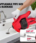 User demonstrating the Heavy Duty Cordless Electric Drain Auger Zero Cord Drama Slick Clog Buster at a kitchen sink.