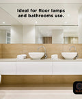 Modern bathroom with twin sinks under a wide mirror, showcasing minimalistic design ideal for Save Energy With 18W CFL Spiral Light Bulbs.