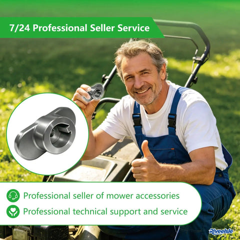 Rock Solid Heavy Duty Blade Adapter 25Mm Shaft With 1.19 Inch Bow Tie shown being held by a man in blue overalls.