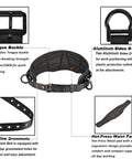 Tongue Buckle Body Belt With Aluminum Hardware And Hot Press Waist Pad, Dual Aluminum Side D Rings, PPE, detailed components view