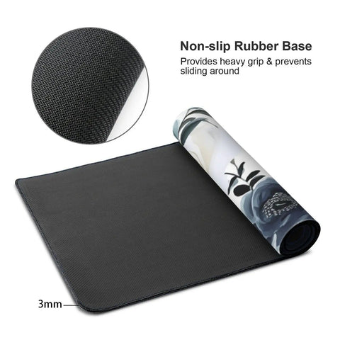 XXL Extended Desk Mouse Pad 35.4 x 15.7 Inches Navy Blue Boho Peony Florals Waterproof 3mm Thick Keyboard And Mouse Mat Game Ready