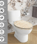 Toilet Seat Elongated for Bathroom Use, cream-colored stone finish, fits standard toilets, easy to clean design.