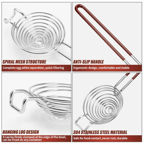 Egg Separator Spiral Tool For Yolk And White Kitchen Hack Stainless Steel Dishwasher Safe Extra Long Handle Works With XL Jumbo Eggs