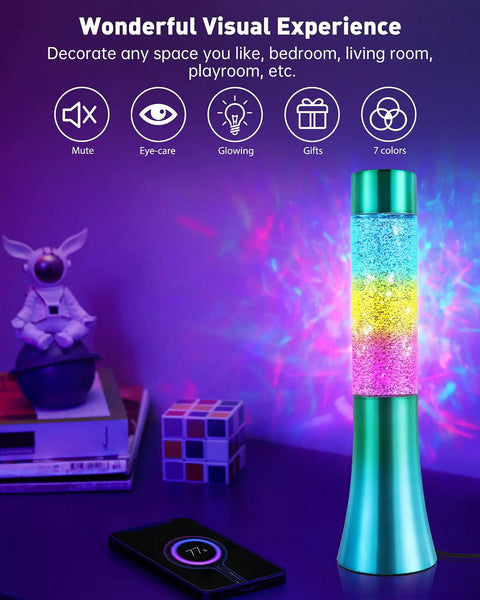 13 Inch Color Changing Liquid Glitter Lamp for Desk and Mood Night Light with Flowing Liquid Motion Chill Rainbow Led Decor for Gaming Rooms Living Room Home Office Perfect Gift for Adults Teens in ambient setting