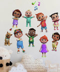 Cocomelon Peel And Stick Wall Decals Set 48 Multicolor Stickers Kid Friendly And Fun featuring cartoon characters on a wall