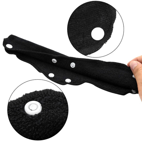 15 Pack Cotton Washable Hard Hat Sweatbands With Snap On Liner Reusable Terry Sweatband Black example with close-up of snaps