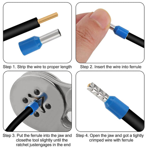 Step-by-step guide using 300-Piece Assorted Wire Ferrules And Terminal Kit, Copper Insulated Crimp Connectors, AWG 22 To 10.