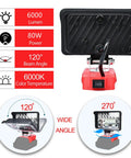 Cordless LED Work Light For Milwaukee M18 Batteries, 80W 6000LM Portable Job Site Light For Camping And Garage And Shop