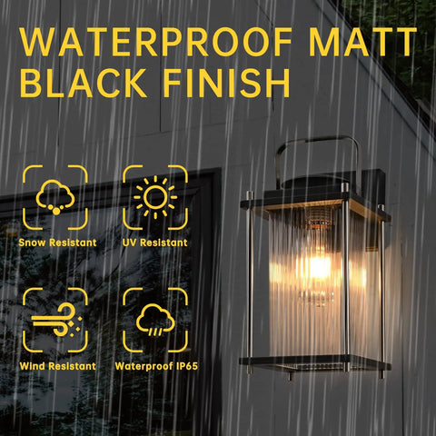 Dope Weatherproof Outdoor Wall Light With Striped Glass, Black And Nickel Finish, 13 Inch Exterior Fixture For Porch Patio Garage