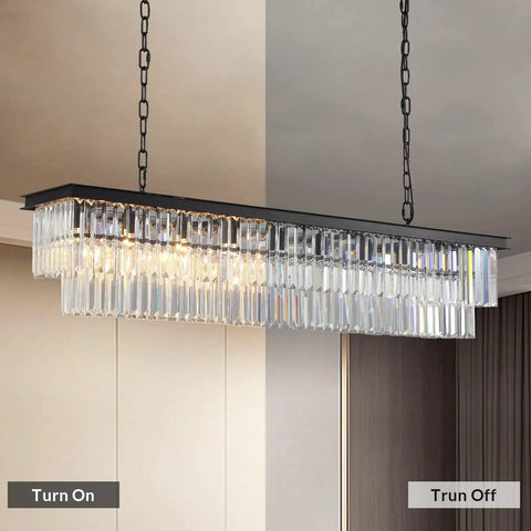 Rectangular Crystal Chandelier Black Modern Luxury With Six Lights Ceiling Fixture For Living Room Dining Room And Farmhouse