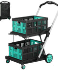 8 In 1 Collapsible Shopping Cart With 350 Lb Capacity, Heavy Duty Foldable Grocery Cart On Wheels, Dual Storage Crates, Blue