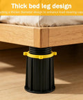 Heavy Duty Adjustable Bed Support Legs Four Pack No Fuss Height Stabilizers For Mattress Frame Center Post, thick black leg design.