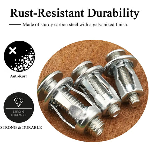 Badass Eighty Piece Petal Expansion Bolt Kit With Compact Toolbox Includes M4 Through M6 Jack Nuts, strong carbon steel expansion bolts.
