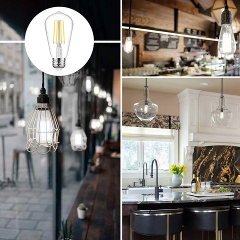 Vintage Edison Style LED Filament Bulbs 60W Equivalent 4000K Daylight White With 95 Plus CRI Eye Safe Non Dimmable E26 Base in home setting