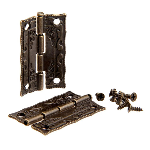 Antique Bronze Box Hinges Set, 10 Iron 36x23mm Decorative Hinges For Jewelry Boxes, Gift Boxes with screws