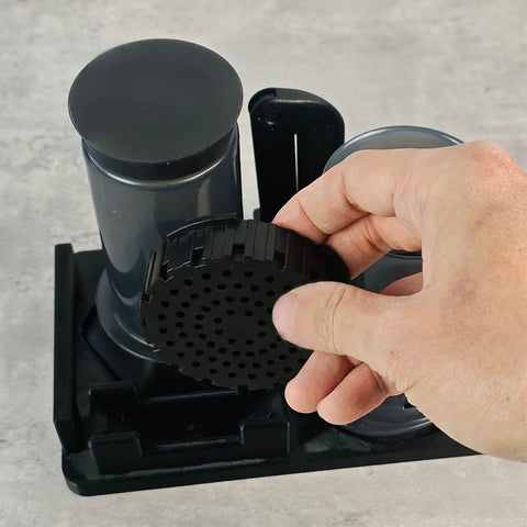 3D Printed Coffee Utensil Station Holder That Keeps Your Kitchen Counter Clean With A Slick Drip Catcher Tray, ergonomic plastic design, drip tray in use.