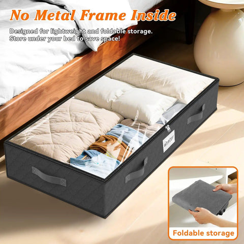 Solid Soft Fabric Under Bed Storage Containers Real Deal 90 Liter Capacity Heavy Duty Bedroom Organizers Big Time Space Saver For Winter Jackets And Blankets Super Roomy Four Pack Gray