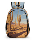 Western Cactus Print Unisex Backpack With Large Capacity Durable Polyester For Daily Use showcasing desert cactus graphic