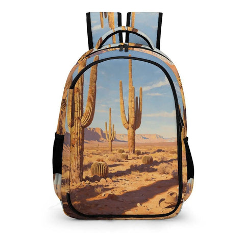 Western Cactus Print Unisex Backpack With Large Capacity Durable Polyester For Daily Use showcasing desert cactus graphic