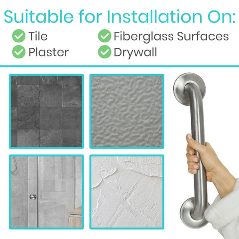 Grab Bar For Showers You Can Trust, Antislip Handrail For Seniors, Heavy Duty Shower Handles, Stainless Steel on various surfaces