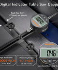 Digital Table Saw Alignment Gauge With Digital Dial Indicator 0.0005 Inch Resolution, 18cm Rod, CNC Aluminum Bar, Fits 3/4 Inch Slots