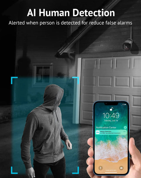 Person approaching house detected by Two Pack Outdoor Security Cameras 1080P HD With AI Human Detection Weatherproof IP65.