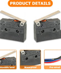 2 Pack Micro Limit Switch With Removable Lever SPDT 1 NO 1 NC 6A 12V DC Or 5A 250V AC Pre-Wired Tiny Switches front view