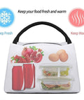 Desert Cactus Flowers Insulated Lunch Bag For Women And Men with food containers, soda cans, and fresh produce illustration