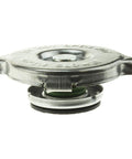 Radiator Cap T-16 Fits Ram 1500 97-10 And 12-23, side view of metal radiator cap with sealing gasket for cooling systems
