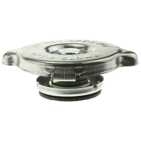 Radiator Cap T-16 Fits Ram 1500 97-10 And 12-23, side view of metal radiator cap with sealing gasket for cooling systems