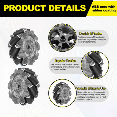 Two MECCANIXITY 66mm Mecanum wheels with ABS rubber coating for DIY robot cars, black