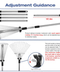 Adjustment guide for Adjustable Metal Leaf Rake With Telescoping Handle For Lawn And Garden Cleanup, showing rods and lock mechanism.