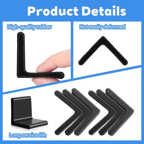 Image showing 8 Piece Heavy Duty Rubber Corner Caps For Metal Bed Frame Legs With Anti Slip L Shape Design In Matte Black.