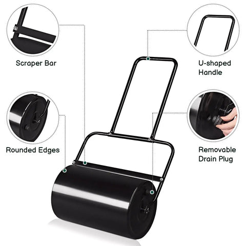 Heavy Duty Push Lawn Roller With 16 Inch Steel Drum Black Finish Rugged Rust Resistant Steel Smooth Rolling Edges For Lawn Care