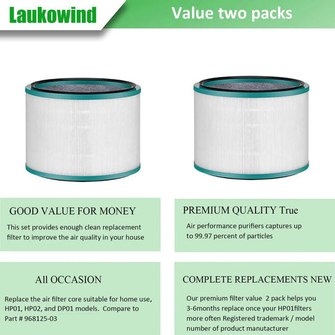 2 Pack Replacement Air Purifier Filters For HP01 HP02 DP01 Desk Purifiers Compatible With Part 968125-03 shown in packaging
