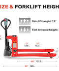 Rock Solid Full Electric Walkie Pallet Stacker Forklift 3300 Lb Capacity No Sweat Warehouse Hauling Rig dimensions and lift heights.