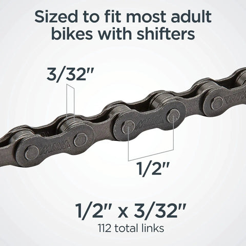 Bike Chain Replacement One Half Inch By Three Thirty Second Inch, 112 Links, Derailleur Chain For Mountain Hybrid And Cruiser Bikes