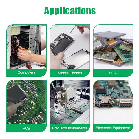 Applications of No Clean Solder Flux Paste For Electronics Soldering Pro Grade Lead Free Rosin Flux in various devices