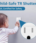 Child interacting with a child-safe TR shutter USB wall outlet, showing safety features of the 20 Pack White USB Wall Outlet With Dual Type A C Quick Charge Ports 15 Amp Tamper Resistant Faceplate For Bedroom Kitchen No Fuss Plug In Tech Setup.