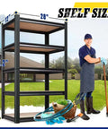 Heavy Duty Garage Shelving Unit Four Pack With Boltless Adjustable Steel Racks 71 In H 28 In W 12 In D 1900 Lbs next to garden.