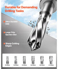 Ironclad Magnetic Core Drill With A Rock Solid 2922 Pound Holding Base And Smooth Variable Speed Control For Effortless Two Inch Holes In Thick Steel Plates Comes Packed With Six Premium Hss Bits displaying ultra-durable HSS drill bits.