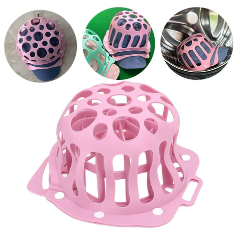 Silicone Hat Washing Cage For Machine Wash, Reusable Cap Washer Bag That Prevents Deformation, pink cage with cap inside