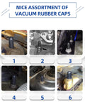 Various installed rubber caps from Garage Grade Vacuum Cap Kit 202 Piece Set With 8 Size Assorted Vacuum Plugs And Hose End Caps