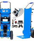 Heavy Duty 1200W Electric Stair Climbing Hand Truck Dolly Cart With 880 Lbs Load Capacity For Moving Furniture Blue, side view with components.