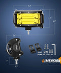 Dimensions of Beefed Up 2 Pack 5 Inch Yellow LED Light Bar Kits, 72W 10800 Lumens Flood Beam Fog Driving Lamps with hardware