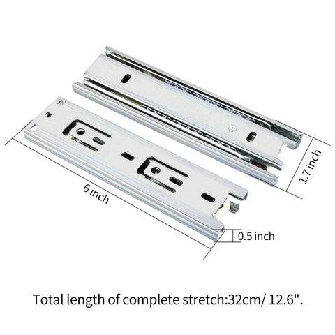 Six Inch Ball Bearing Drawer Slides Full Extension Telescoping Cabinet Slides with cold rolled steel, 1 pair