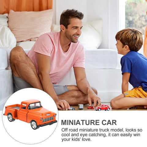 Father and son playing with Totally Realistic Small Pickup Truck Model Miniature Figurine For Home Decor And Tabletop Display
