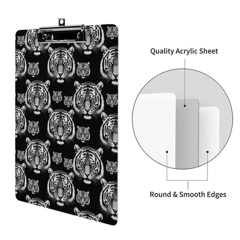 Heavy Duty Acrylic Clipboard With Black And White Tiger Print Thick Clear Clipboard For Office And Warehouse Fits Letter Size Papers Durable Writing Surface Easy Hanging Hole Sturdy Sleek Clipboard Accessory, black tiger print acrylic clipboard