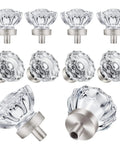 Totally Sleek Eight Piece Brushed Nickel Glass Cabinet Knob Set With Vintage Crystal Round Flower Design, includes 8 knobs