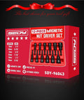 SDY 12-piece magnetic nut driver set in red case with SAE & metric sizes, 1/4-inch quick-change.